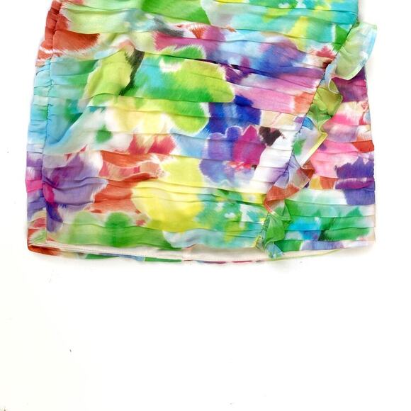 Zara Pastel Watercolor Ruffle Mini Skirt Size M Floral Abstract Painterly Summer - Picture 6 of 16